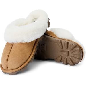 Waysoft Genuine Australian Sheepskin   Tan and White Women's Slippers